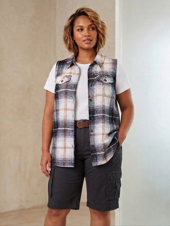 Tops - Sleeveless Flannel Button Up